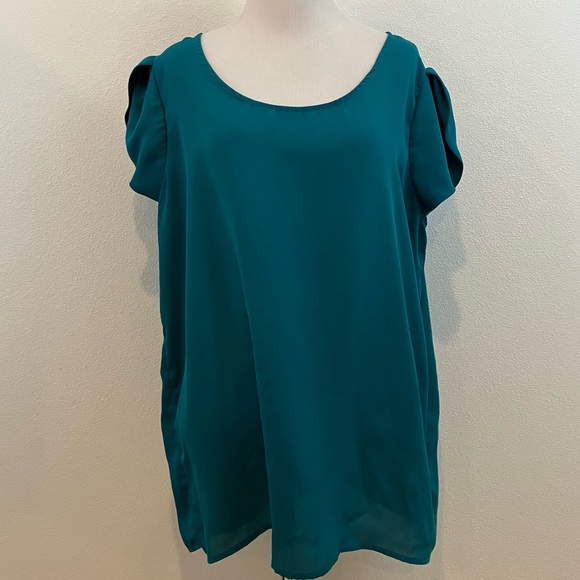 Zenobie | Teal Split Sleeve & Back Blouse - Picture 1 of 9